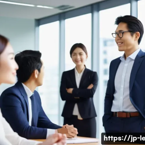 리더십 코치 실습 가이드 - A modern Japanese business leader in a sleek office environment, dressed in professional business at...