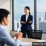 리더십 코치의 실제 사례 연구 - A modern Japanese office scene featuring a diverse group of professionals engaged in a leadership co...
