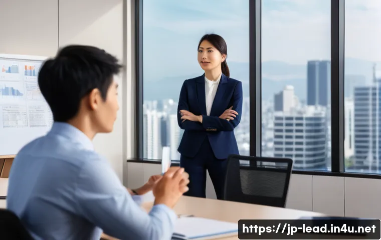 리더십 코치의 실제 사례 연구 - A modern Japanese office scene featuring a diverse group of professionals engaged in a leadership co...